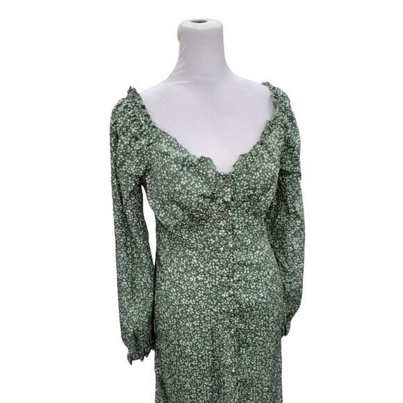 Missguided Women's Button Thru Milkmaid Midi Dress Ditsy Green‎ Size 6 NEW - Picture 8 of 16